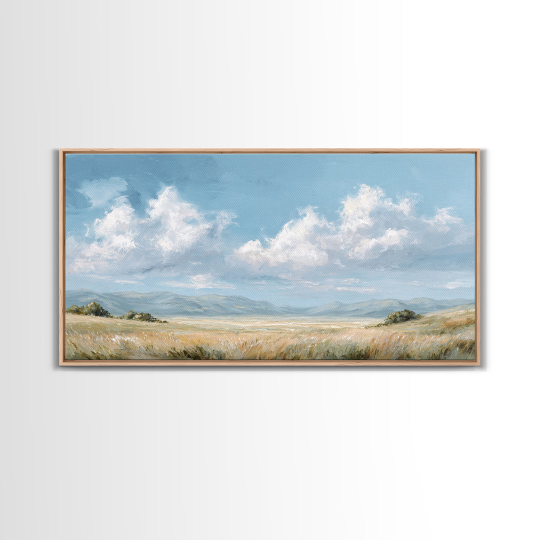 Peaceful Clouds over Open Meadow Framed Canvas Print, Dental Office Art, Modern Decor, Office Decor, Fine Art, Calm, Poster, DOA-2x1-29