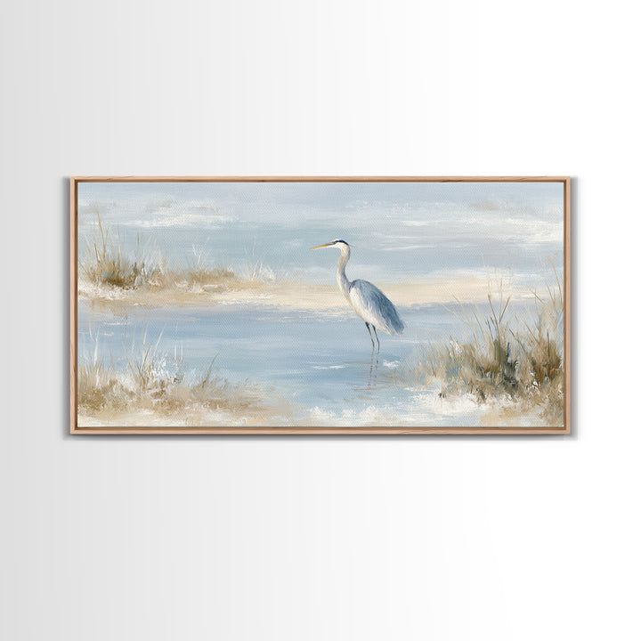 Blue Heron by Calm Marsh Water Framed Canvas Print, Dental Office Art, Contemporary Art, Office Decor, Fine Art, Calm, DOA-2x1-43
