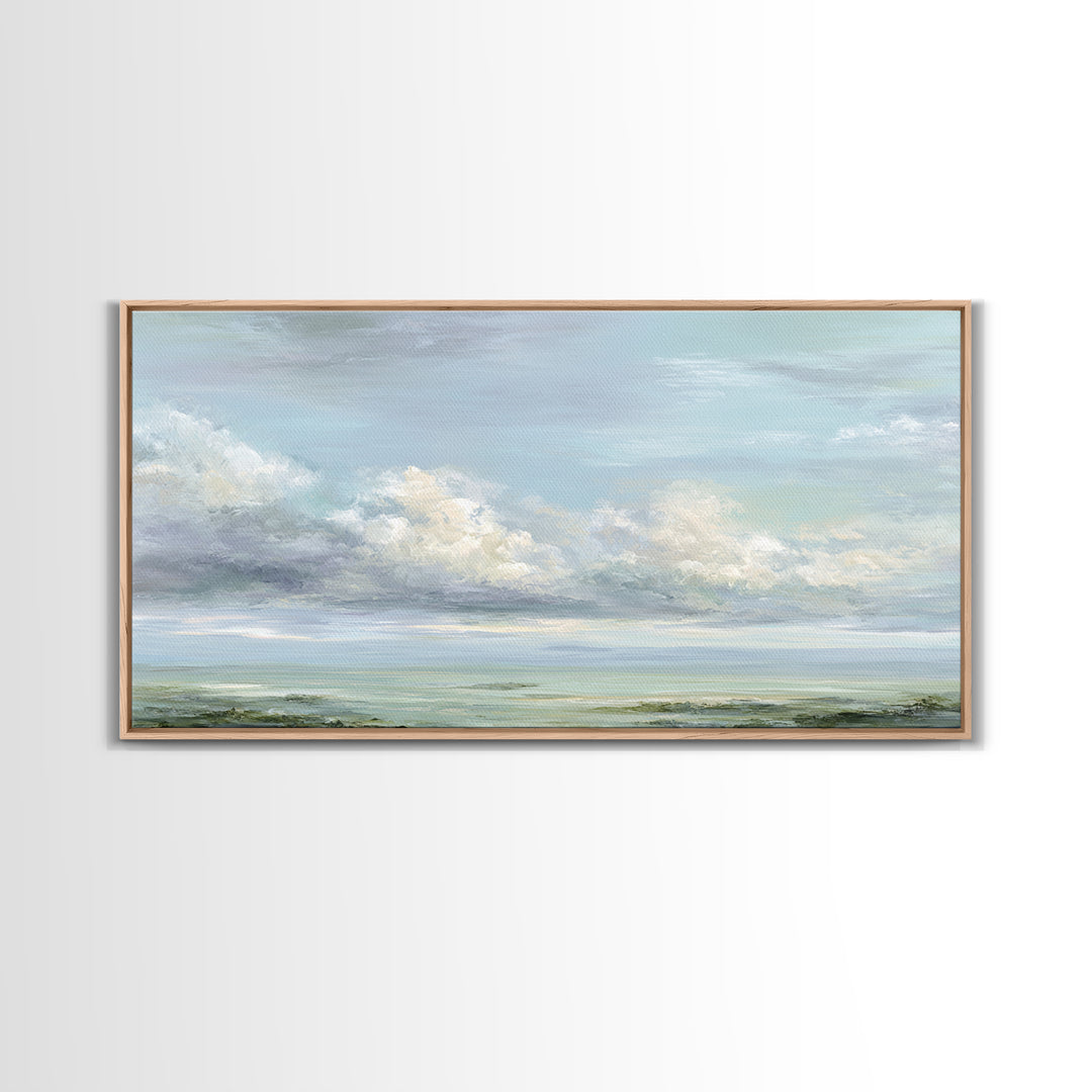 Peaceful Clouds over Open Meadow Framed Canvas Print, Dental Office Art, Modern Decor, Office Decor, Fine Art, Calm, Poster, DOA-2x1-5
