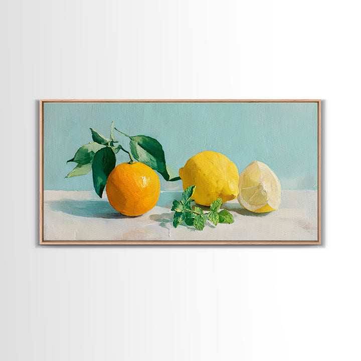Fresh Citrus and Mint Still Life Framed Canvas Print, Dental Office Art, Unique Wall Art, Office Decor, Watercolor Art, Calm, DOA-2x1-51