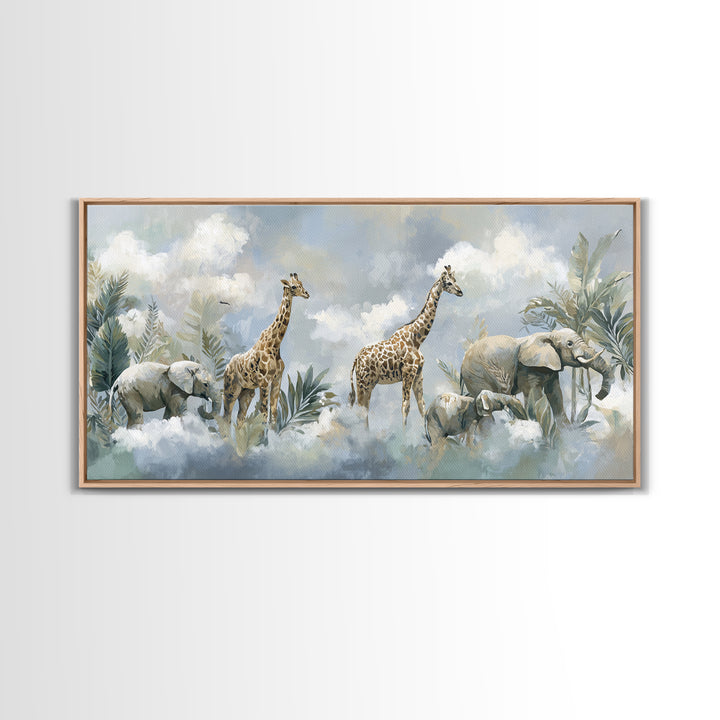 Happy Jungle Animals Canvas Print, Dental Office Art, Statement Artwork, Office Decor, Fine Art, Calm, Printable Wall Art, DOA-2x1-58