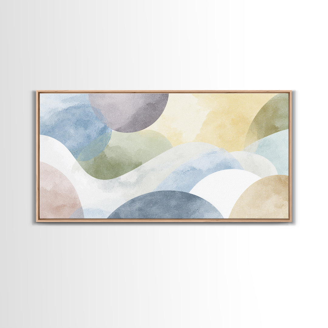 Simple Rainbow Pastel Shapes for Children Framed Canvas Print, Dental Office Art, Boho Decor, Office Decor, Fine Art, Calm, DOA-2x1-65