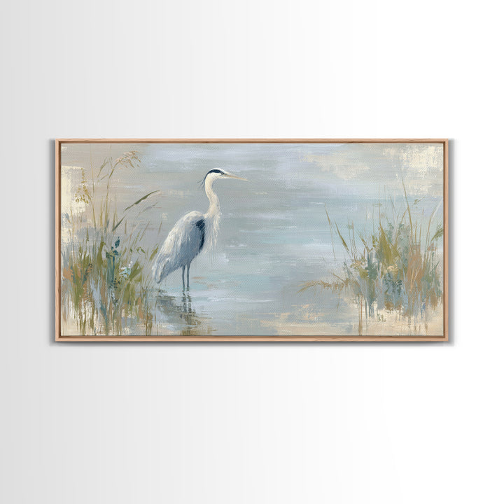 Blue Heron by Calm Marsh Water Framed Canvas Print, Dental Office Art, Tooth Art, Office Decor, Fine Art, Calm, Modern Decor, DOA-2x1-67