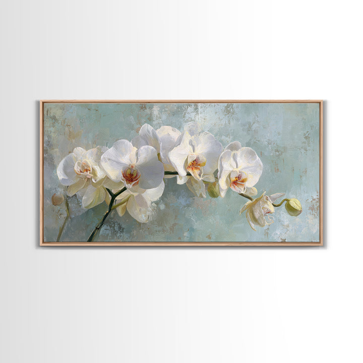 White Orchid on Stone Background Framed Canvas Print, Dental Office Art, Digital Artwork, Office Decor, Fine Art, Calm, DOA-2x1-80
