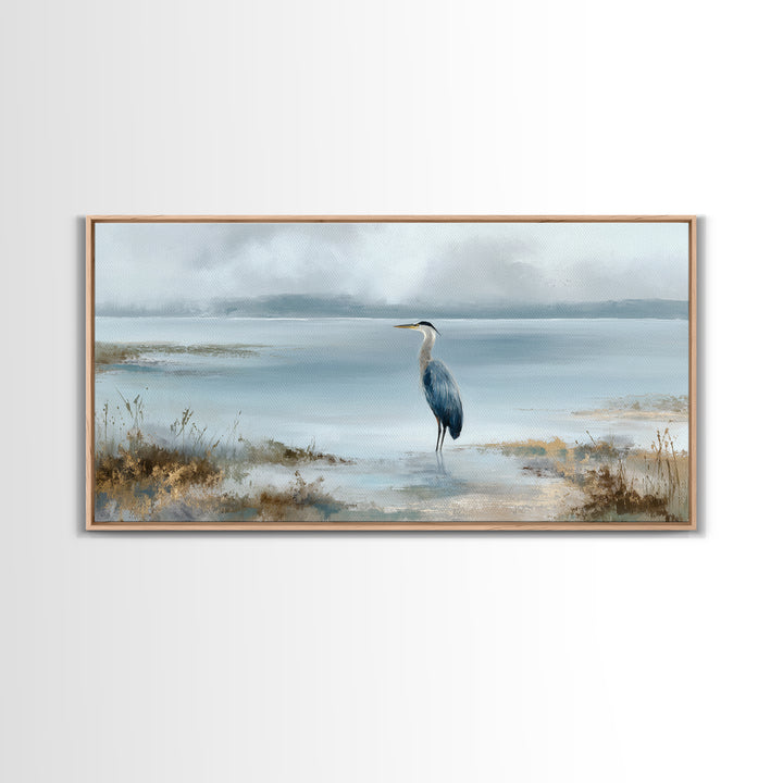 Blue Heron by Calm Marsh Water Framed Canvas Print, Dental Office Art, Contemporary Art, Office Decor, Fine Art, Calm, DOA-2x1-91