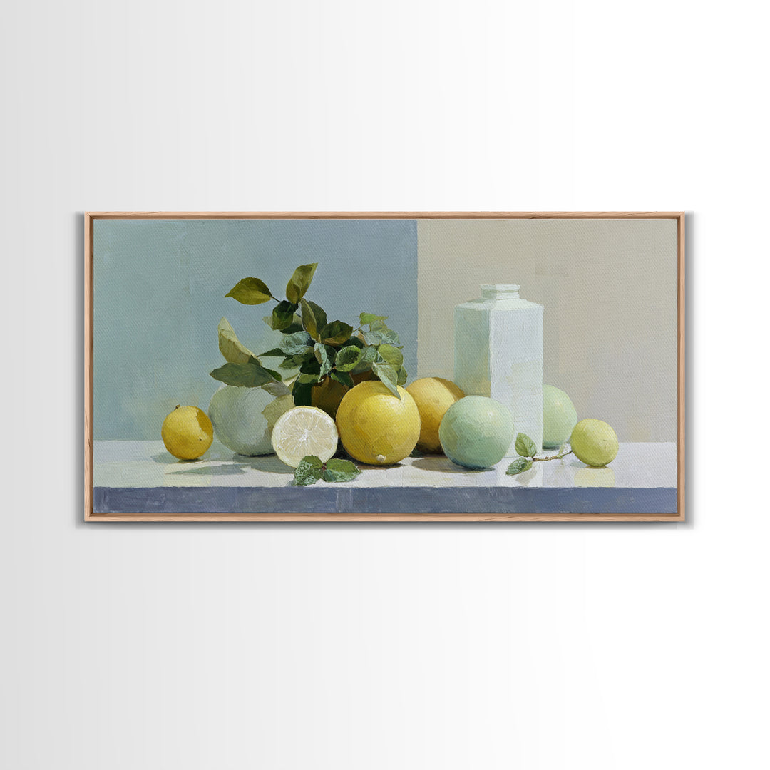 Fresh Citrus and Mint Still Life Framed Canvas Print, Dental Office Art, Unique Wall Art, Office Decor, Fine Art, Calm, DOA-2x1-99