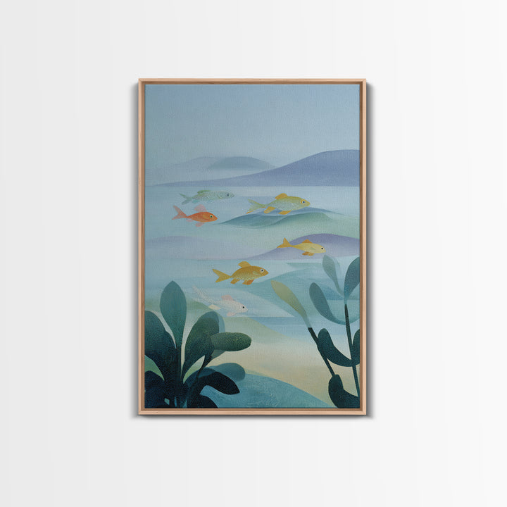 Colorful Fish Swimming Framed Canvas Print, Dental Office Art, Dental Gift, Office Decor, Abstract Art, Calm, DOA-2x3-26