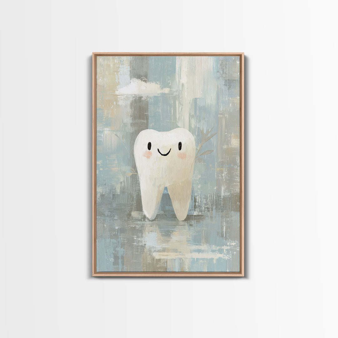 Playful Tooth Shaped Character Framed Canvas Print, Dental Office Art, Modern Decor, Office Decor, Abstract Art, Calm, DOA-2x3-38