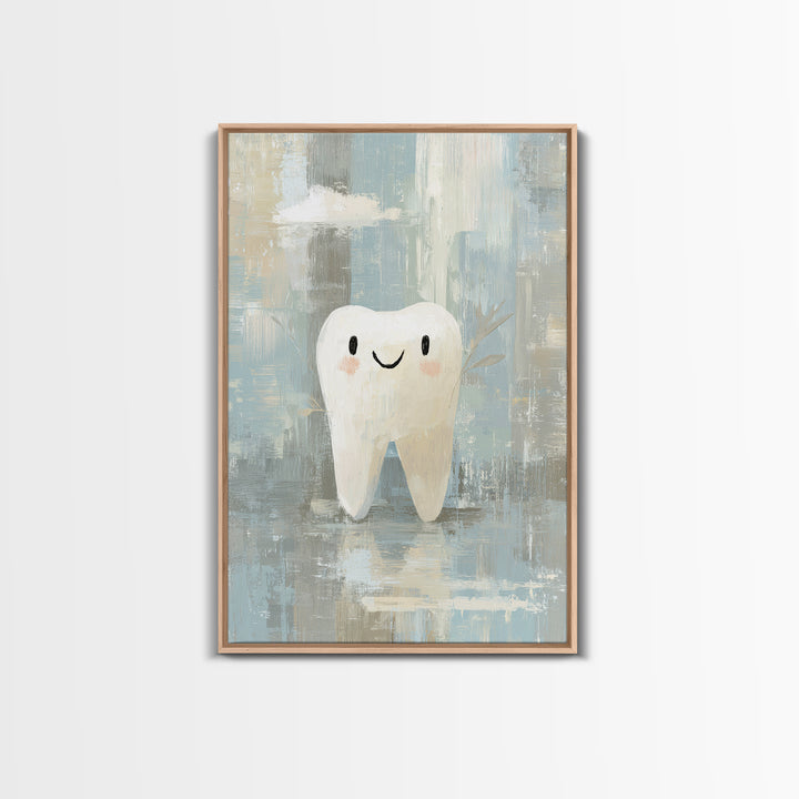 Playful Tooth Shaped Character Framed Canvas Print, Dental Office Art, Modern Decor, Office Decor, Abstract Art, Calm, DOA-2x3-38