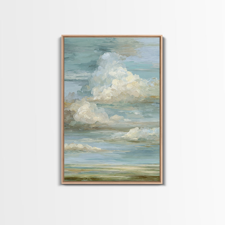 Peaceful Clouds over Open Meadow Framed Canvas Print, Dental Office Art, Modern Decor, Office Decor, Fine Art, Calm, Poster, DOA-2x3-41