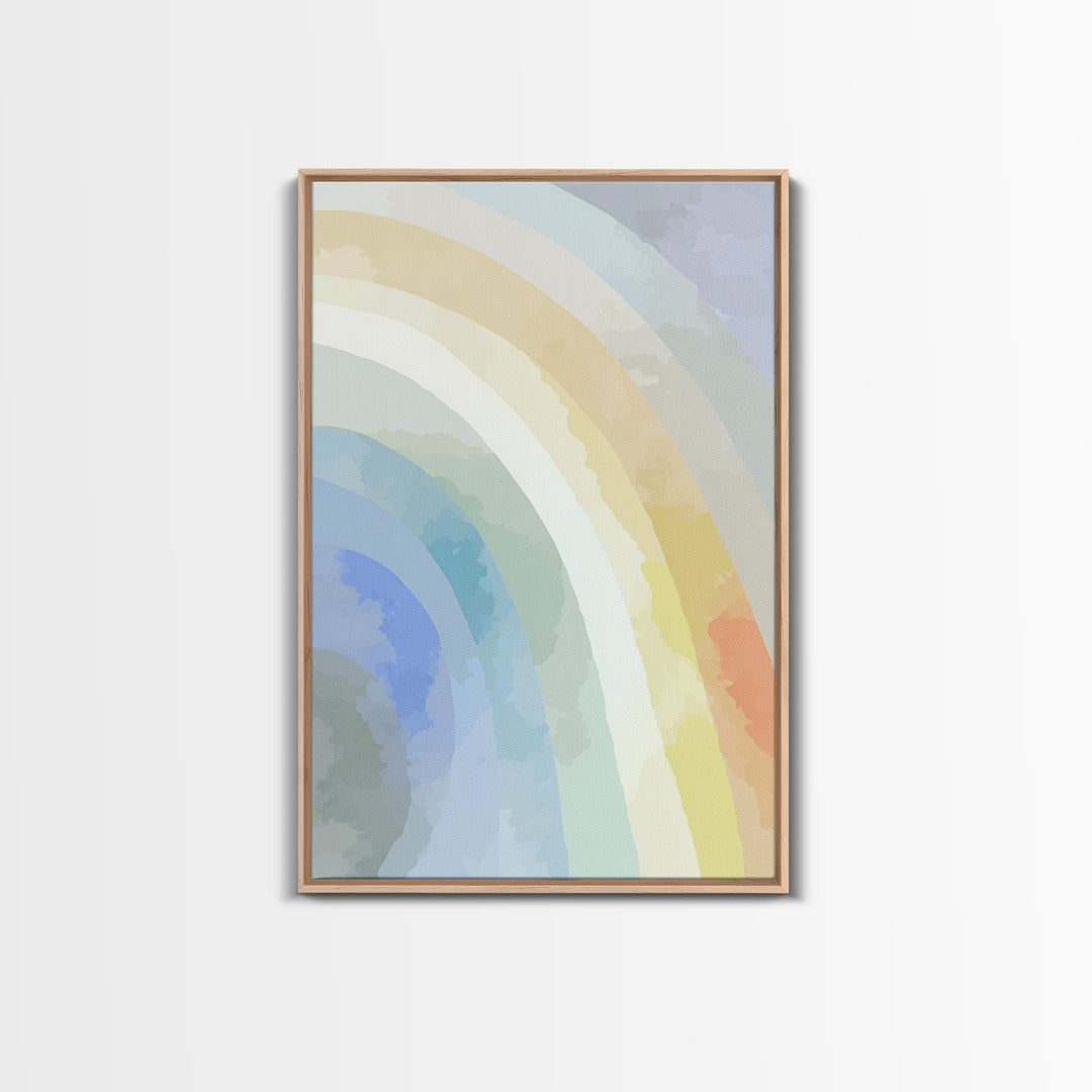 Simple Rainbow Pastel Shapes for Children Framed Canvas Print, Dental Office Art, Boho Decor, Office Decor, Abstract Art, Calm, DOA-2x3-53