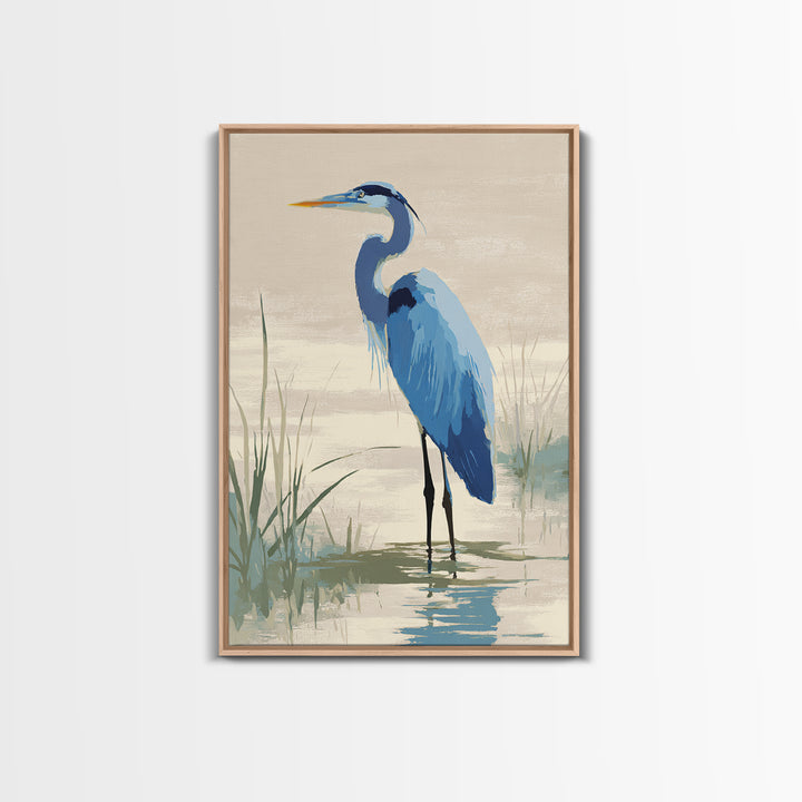 Blue Heron by Calm Marsh Water Framed Canvas Print, Dental Office Art, Dental Assistant, Office Decor, Fine Art, Calm, DOA-2x3-55