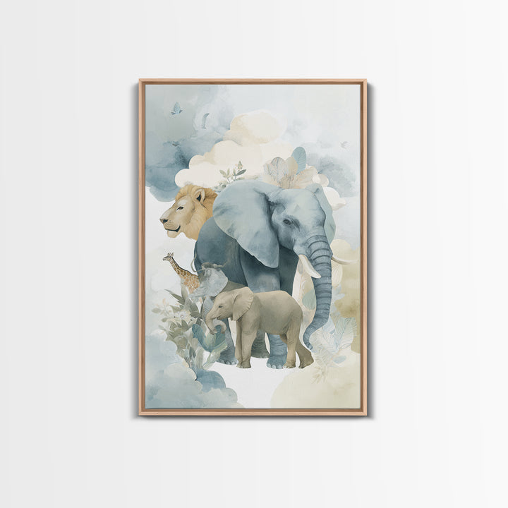 Happy Jungle Animals Framed Canvas Print, Dental Office Art, Textured Painting, Office Decor, Calm, Room Decor Aesthetic, DOA-2x3-94