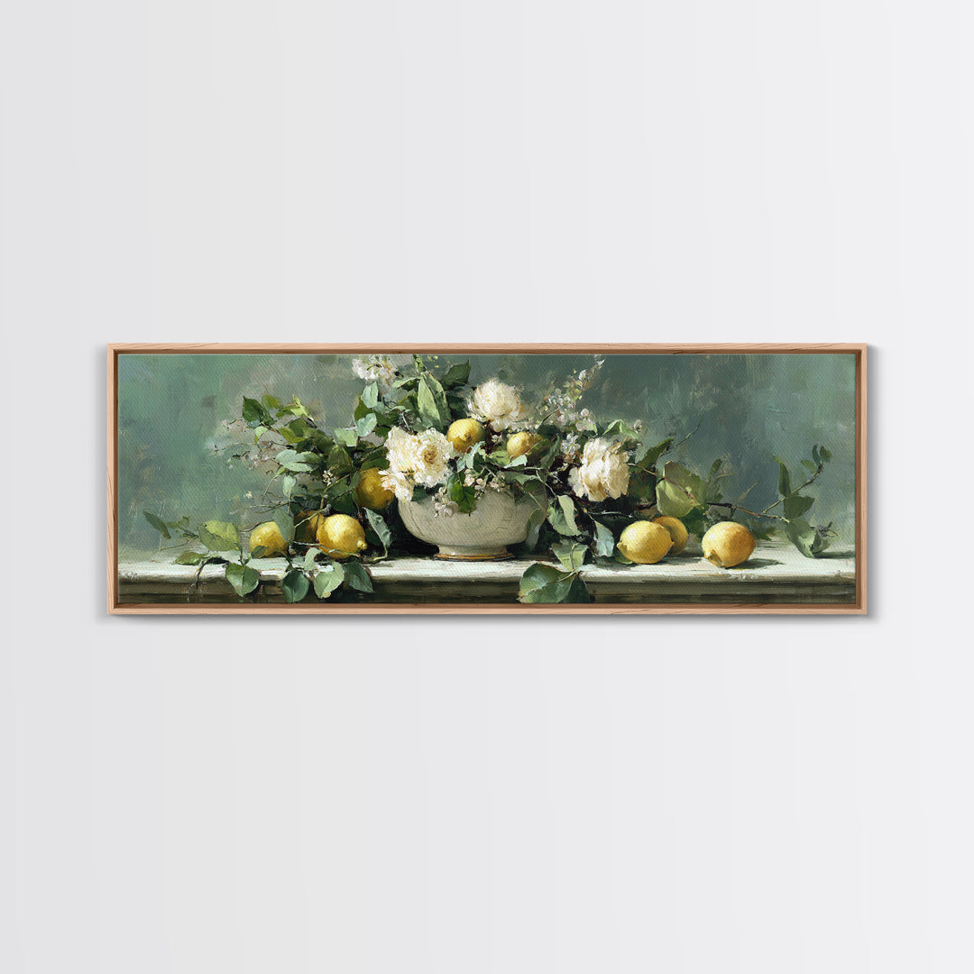 Fresh Citrus and Mint Still Life Framed Canvas Print, Dental Office Art, Medical Office Art, Office Decor, Fine Art, Calm, DOA-3x1-23