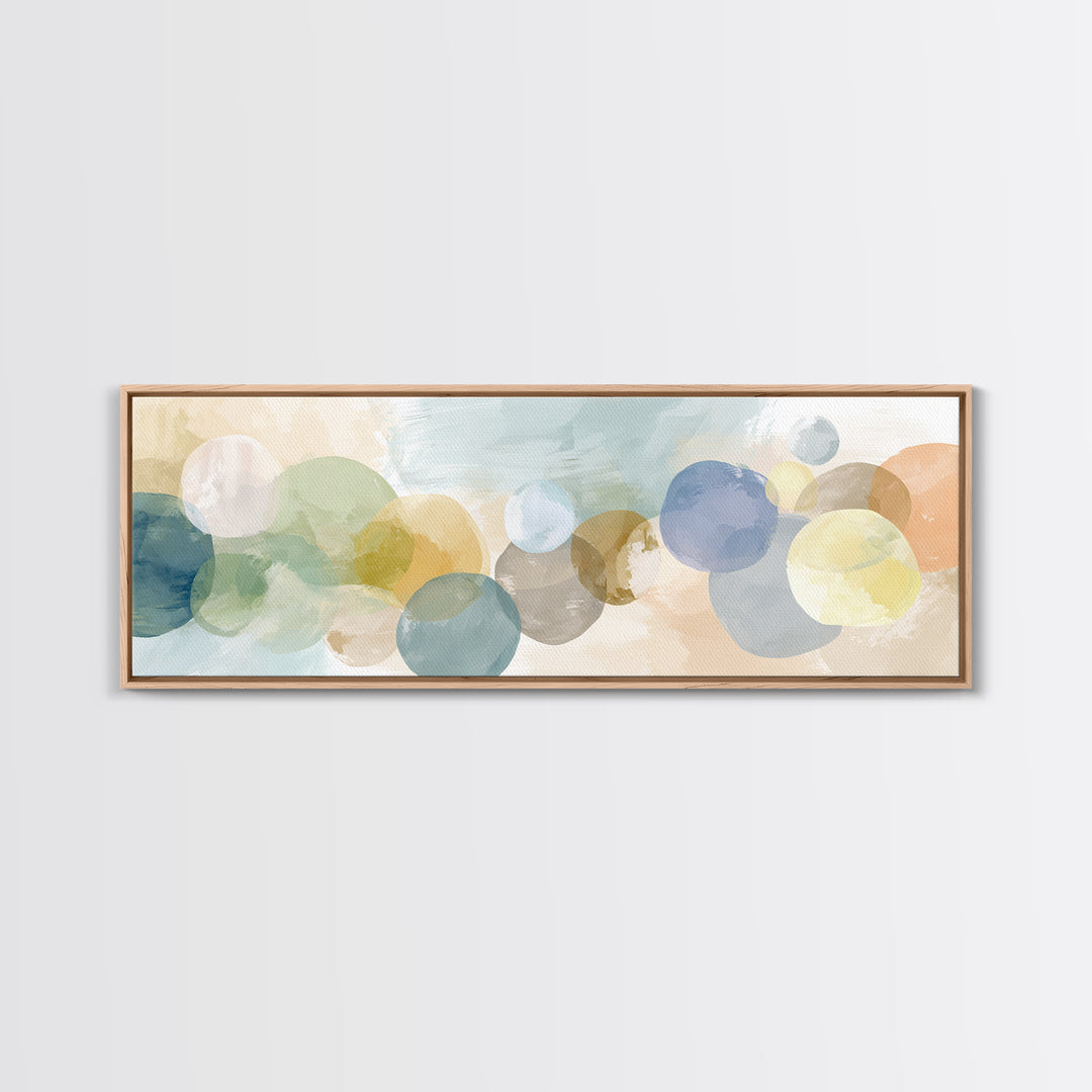 Simple Rainbow Pastel Shapes for Children Framed Canvas Print, Dental Office Art, Office Decor, Abstract Art, Calm, DOA-3x1-37