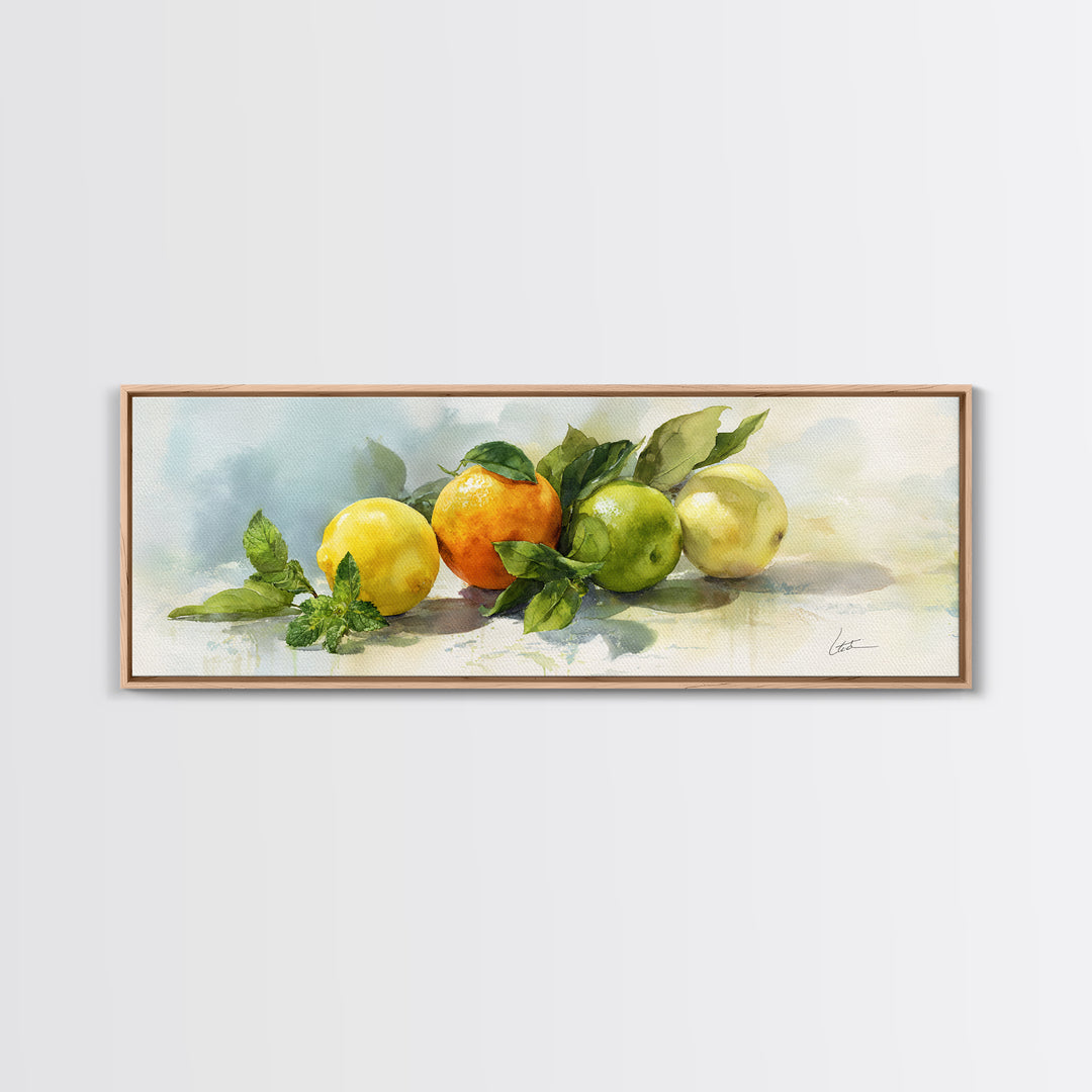 Fresh Citrus and Mint Still Life Framed Canvas Print, Dental Office Art, Room Decor, Office Decor, Oil Painting, Calm, DOA-3x1-47