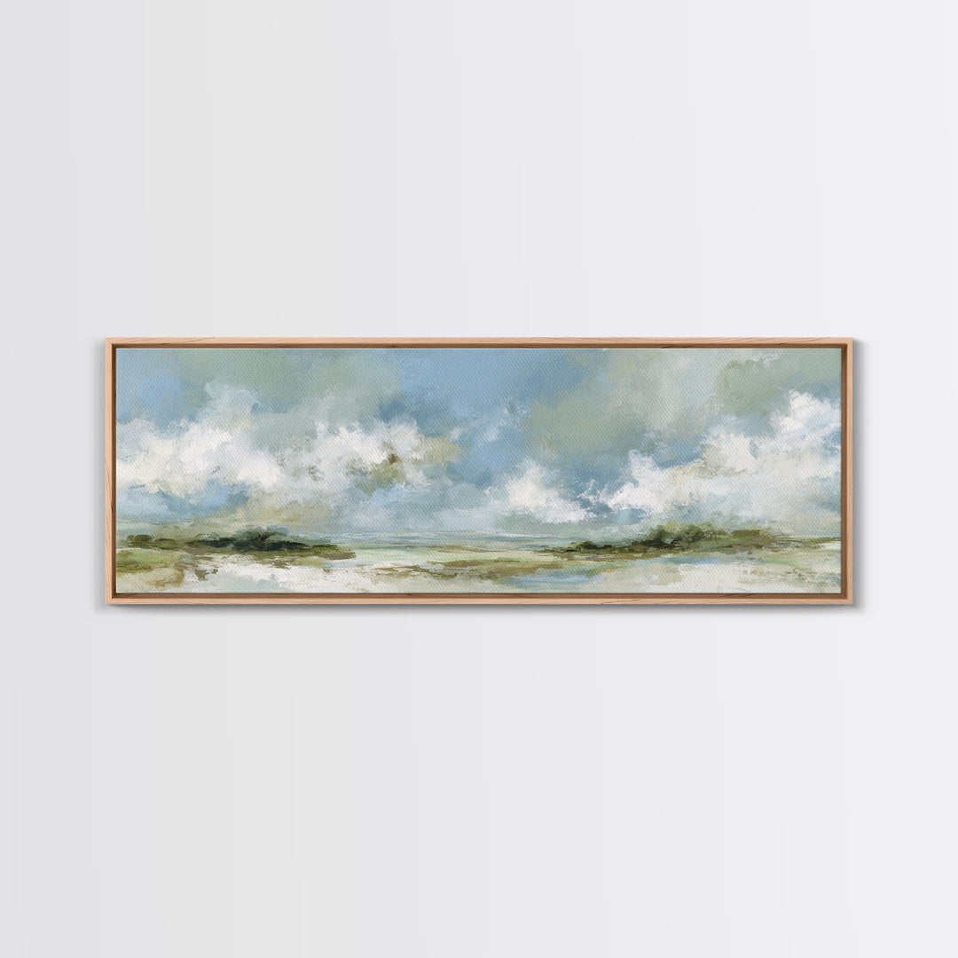 Peaceful Clouds over Open Meadow Framed Canvas Print, Dental Office Art, Dental Wall Art, Office Decor, Oil Painting, Calm, DOA-3x1-73