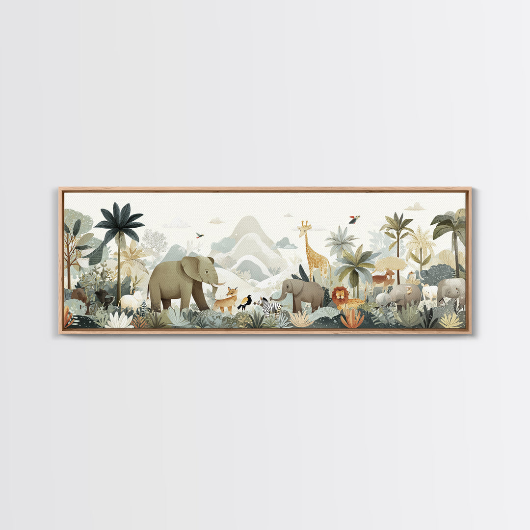Happy Jungle Animals Canvas Print, Dental Office Art, Statement Artwork, Office Decor, Fine Art, Calm, Printable Wall Art, DOA-3x1-78