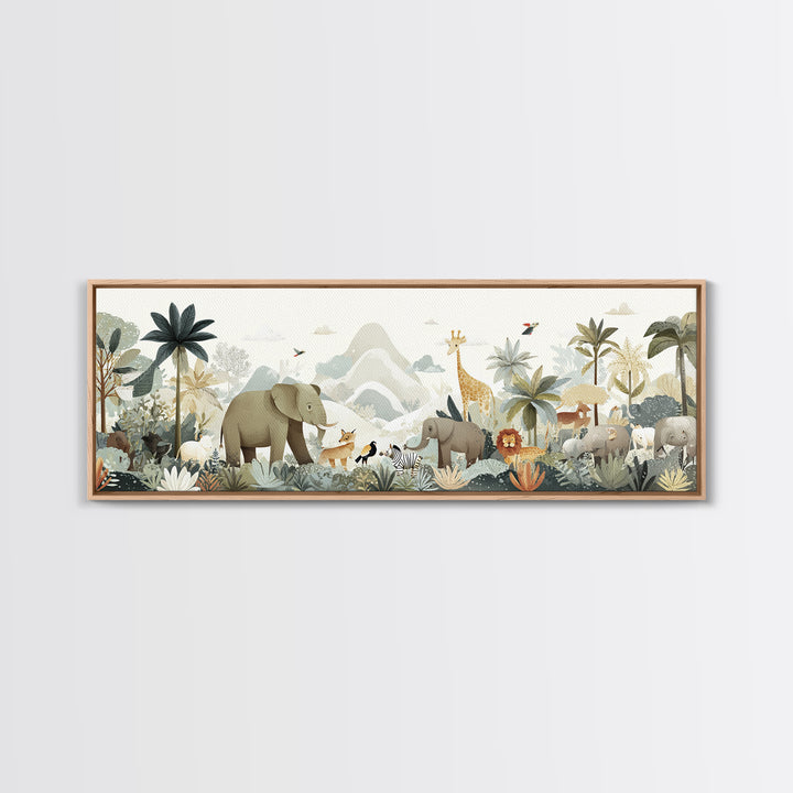 Happy Jungle Animals Canvas Print, Dental Office Art, Statement Artwork, Office Decor, Fine Art, Calm, Printable Wall Art, DOA-3x1-78
