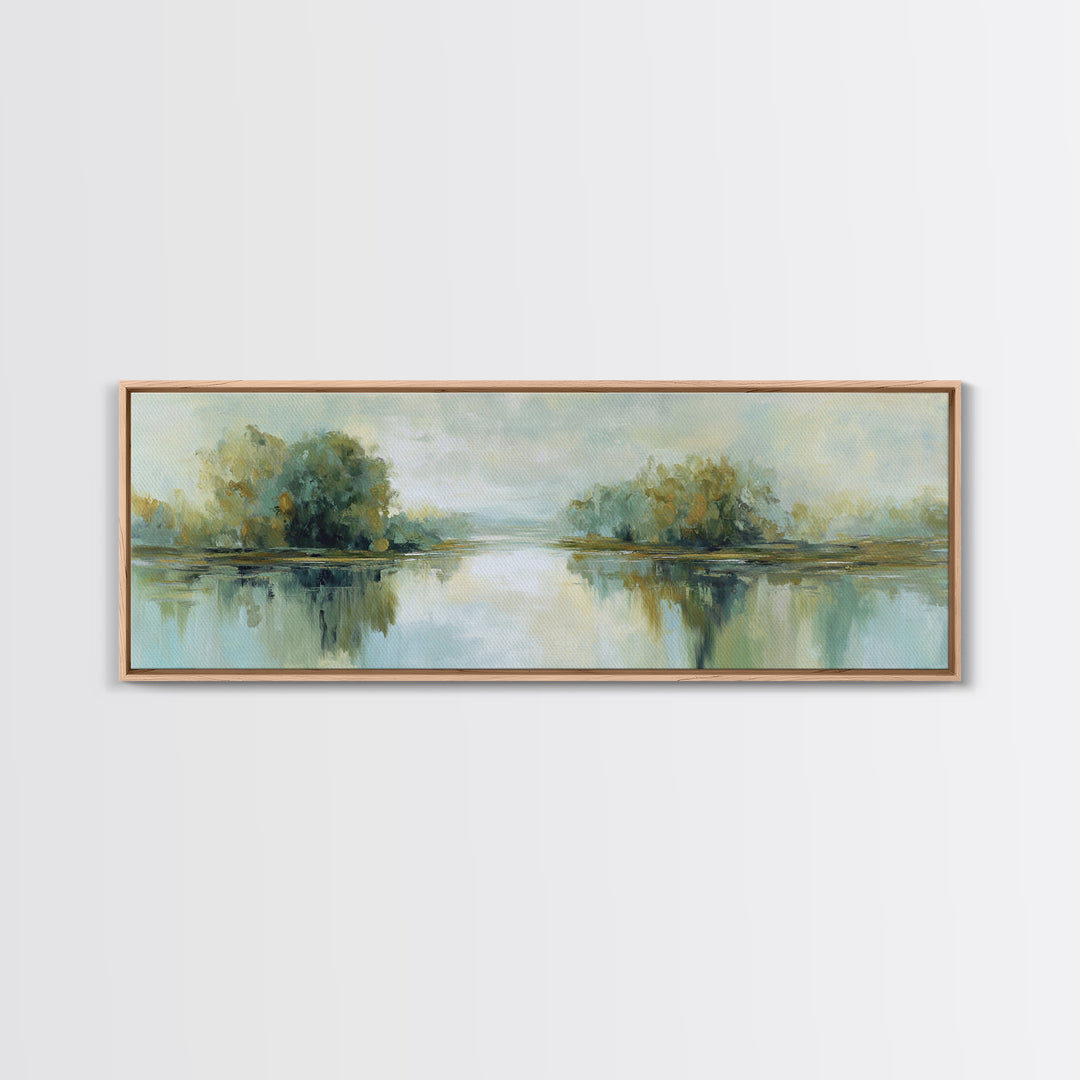 Sunlit Lake with Calming Reflections Framed Canvas Print, Dental Office Art, Printable Wall Art, Office Decor, Fine Art, Calm, DOA-3x1-79