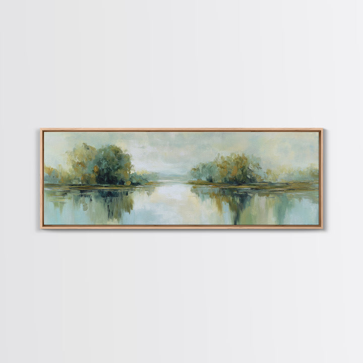 Sunlit Lake with Calming Reflections Framed Canvas Print, Dental Office Art, Printable Wall Art, Office Decor, Fine Art, Calm, DOA-3x1-79