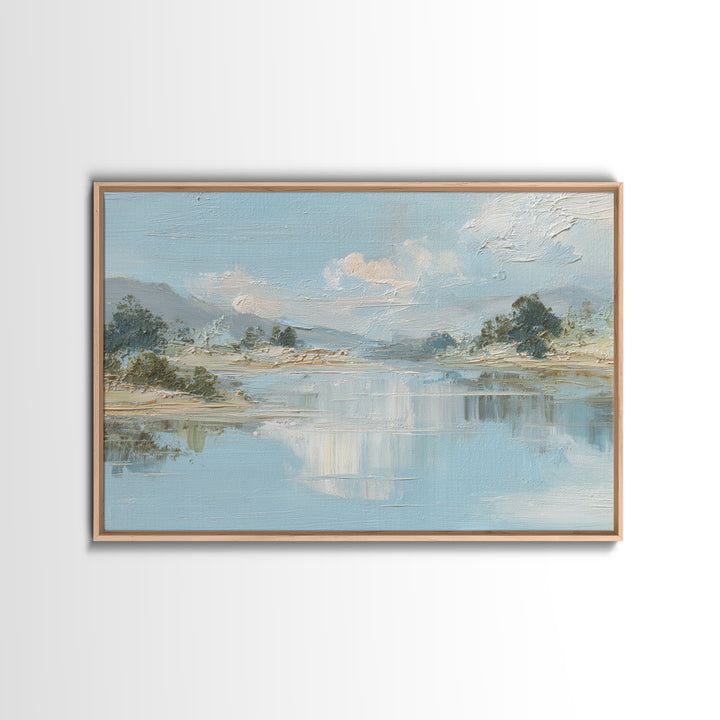 Sunlit Lake with Calming Reflections Framed Canvas Print, Dental Office Art, Wall Art, Office Decor, Watercolor Art, Calm, DOA-3x2-19