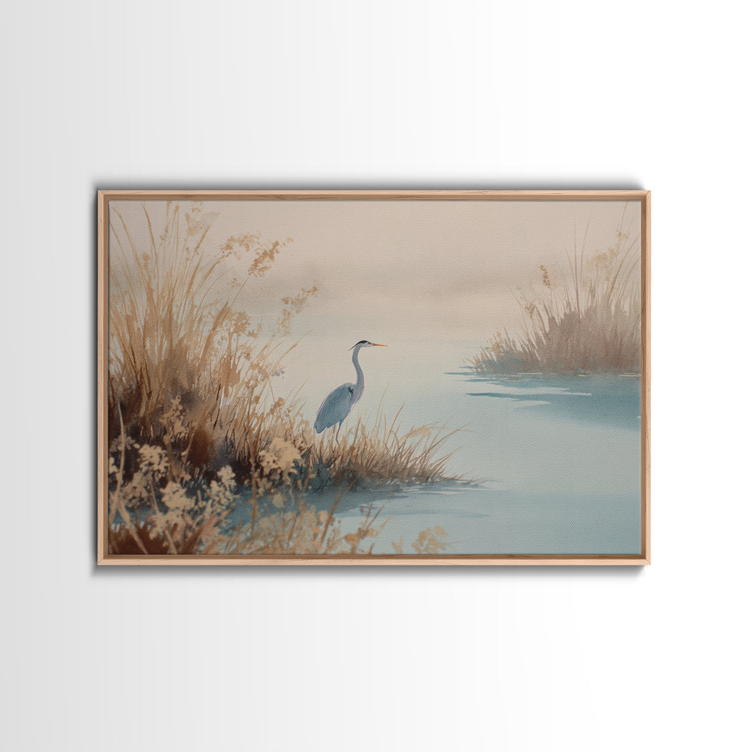 Blue Heron by Calm Marsh Water Canvas Print, Dental Office Art, Statement Artwork, Office Decor, Fine Art, Calm, DOA-3x2-3
