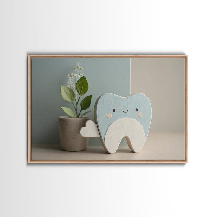 Playful Tooth Shaped Character Canvas Print, Dental Office Art, Office Wall Art, Office Decor, Abstract Art, Calm, DOA-3x2-34