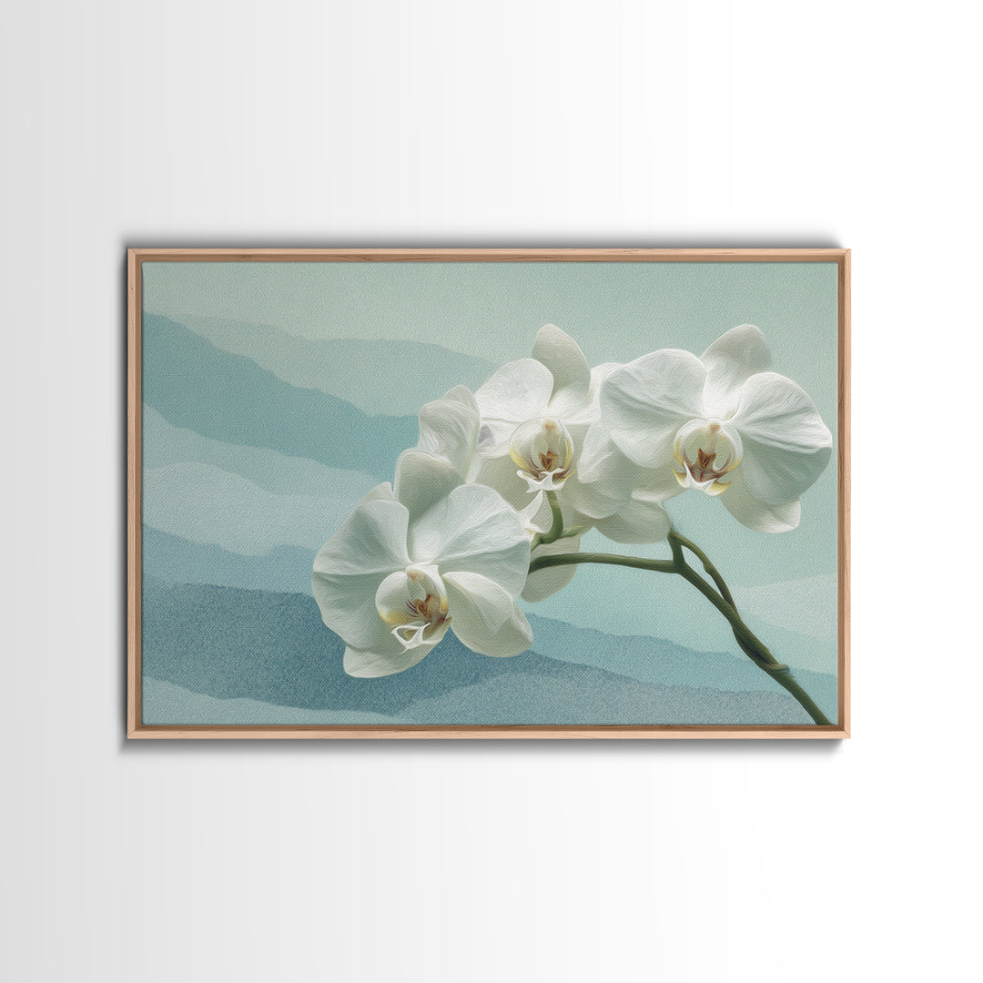 White Orchid on Stone Background Framed Canvas Print, Dental Office Art, Wall Art, Office Decor, Oil Painting, Calm, DOA-3x2-40