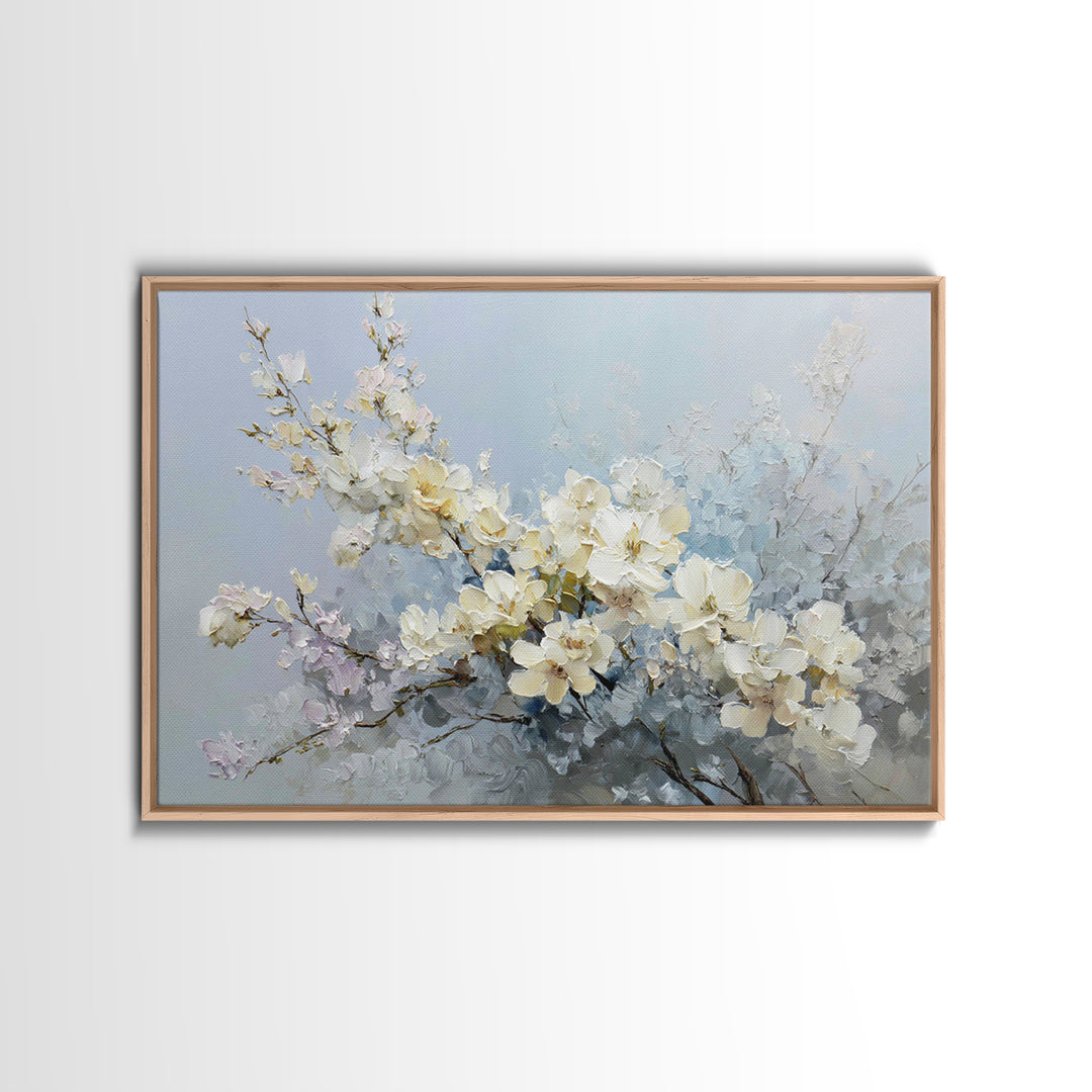 Sterile Modern Floral Painting Framed Canvas Print, Dental Office Art, Neutral Decor, Office Decor, Oil Painting, Calm, DOA-3x2-63