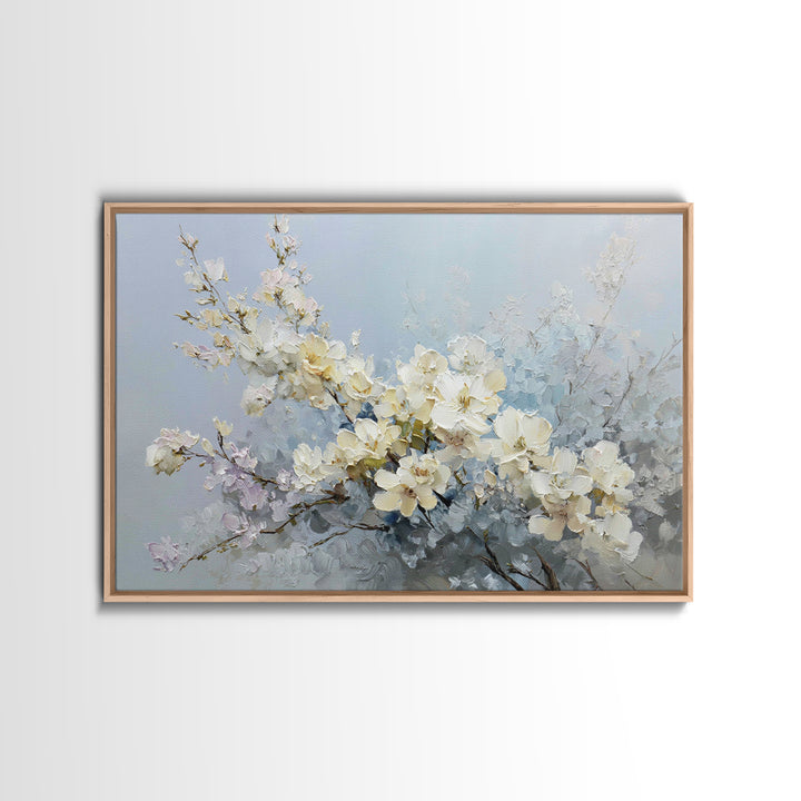 Sterile Modern Floral Painting Framed Canvas Print, Dental Office Art, Neutral Decor, Office Decor, Oil Painting, Calm, DOA-3x2-63