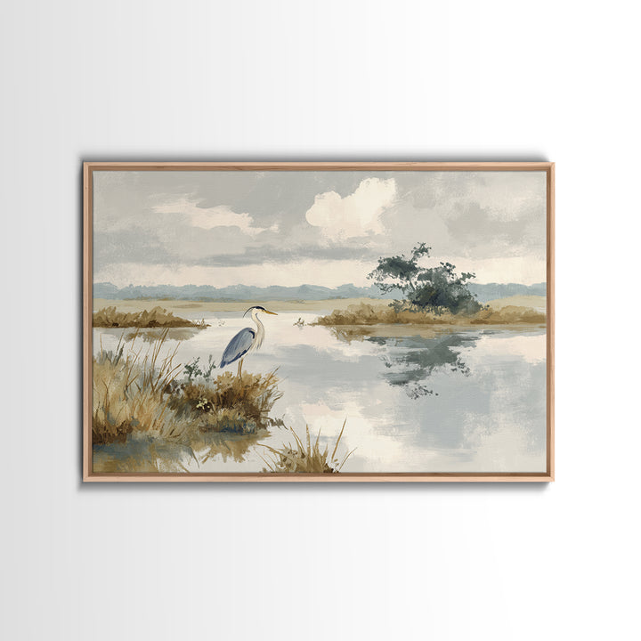 Blue Heron by Calm Marsh Water Canvas Print, Dental Office Art, Dental Art, Office Decor, Fine Art, Calm, Dental Gift, DOA-3x2-75
