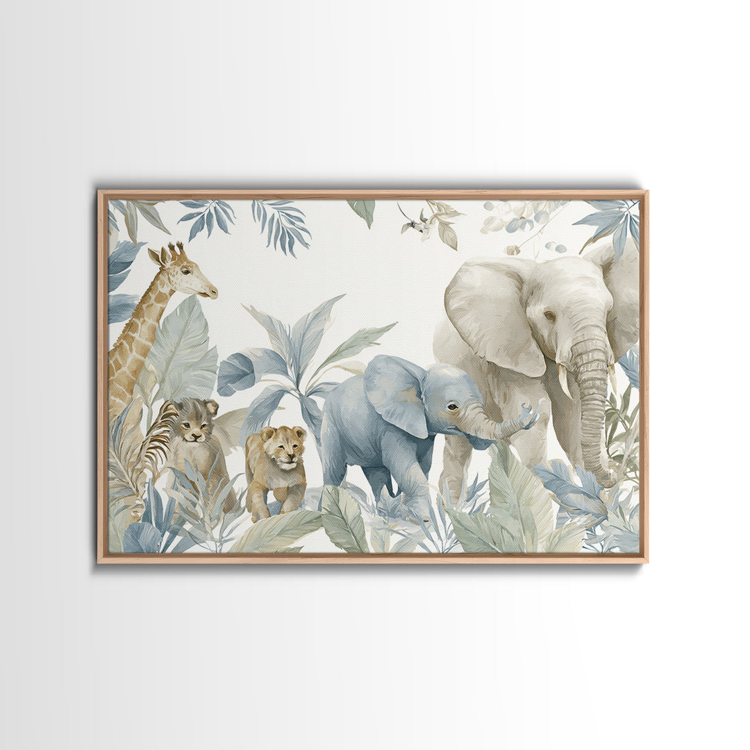 Happy Jungle Animals Framed Canvas Print, Dental Office Art, Minimalist Wall Art, Office Decor, Fine Art, Calm, Dental Decor, DOA-3x2-90