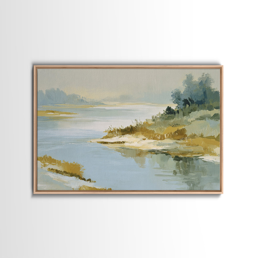 Sunlit Lake with Calming Reflections Framed Canvas Print, Dental Office Art, Dentistry Art, Office Decor, Fine Art, Calm, DOA-3x2-91