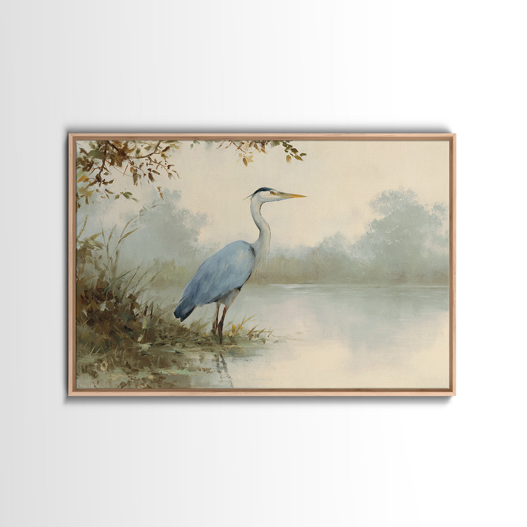 Blue Heron by Calm Marsh Water Framed Canvas Print, Dental Office Art, Dental Assistant, Office Decor, Fine Art, Calm, DOA-3x2-99