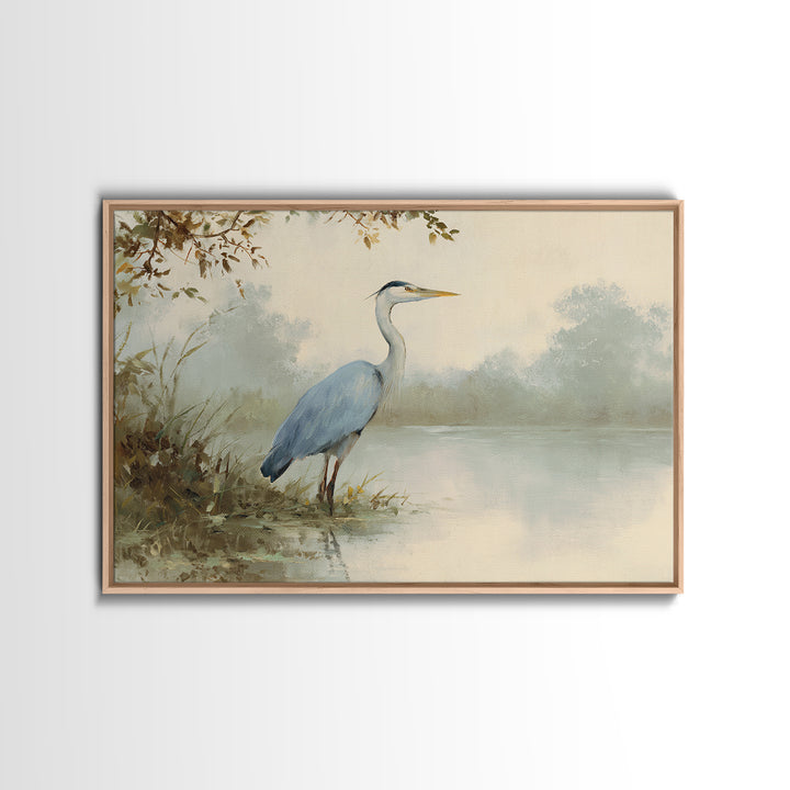 Blue Heron by Calm Marsh Water Framed Canvas Print, Dental Office Art, Dental Assistant, Office Decor, Fine Art, Calm, DOA-3x2-99