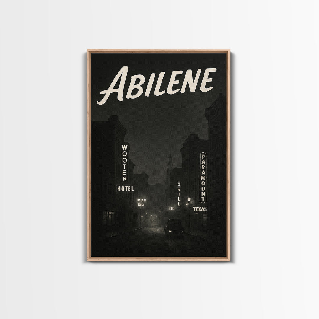 Abilene Texas Travel Poster, Canvas Print, Night Street Poster Art, Abilene Wall Art, City Art Print, Mid Century Wall Art, City Poster