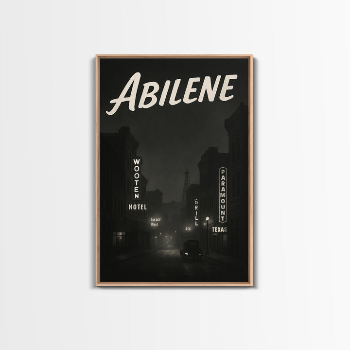 Abilene Texas Travel Poster, Canvas Print, Night Street Poster Art, Abilene Wall Art, City Art Print, Mid Century Wall Art, City Poster