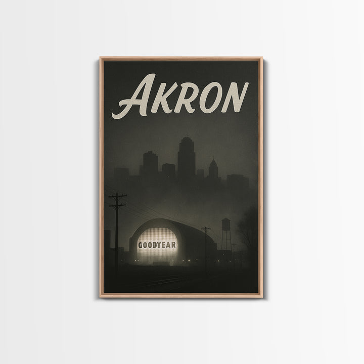 Akron Ohio Travel Poster, Canvas Print, Black And White Travel Art, Akron Wall Art, Vintage Travel Print, Travel Poster Art, City Art Print