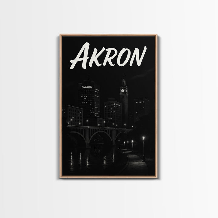 Akron Travel Poster, Canvas Print, Dark Moody City Wall Art, Akron Poster Print, Vintage City Art, City Illustration, Retro Travel Print