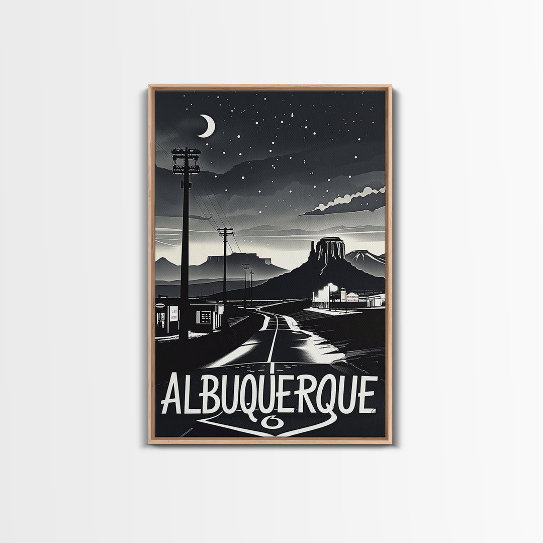 Albuquerque Travel Poster, Framed Canvas Print, Dark Moody City Wall Art, Albuquerque Wall Art, Travel Wall Art, Fine Art Print