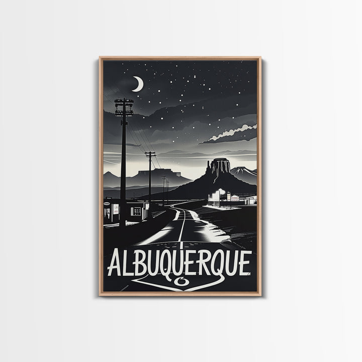 Albuquerque Travel Poster, Framed Canvas Print, Dark Moody City Wall Art, Albuquerque Wall Art, Travel Wall Art, Fine Art Print