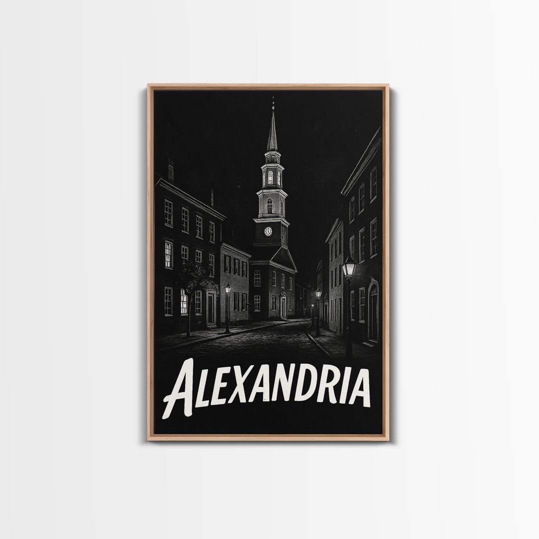 Alexandria Travel Poster, Framed Canvas Print, Black And White Travel Art, Alexandria Poster Print, Travel Poster Art, City Illustration