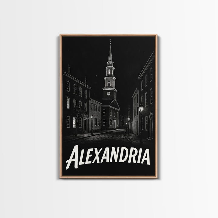 Alexandria Travel Poster, Framed Canvas Print, Black And White Travel Art, Alexandria Poster Print, Travel Poster Art, City Illustration