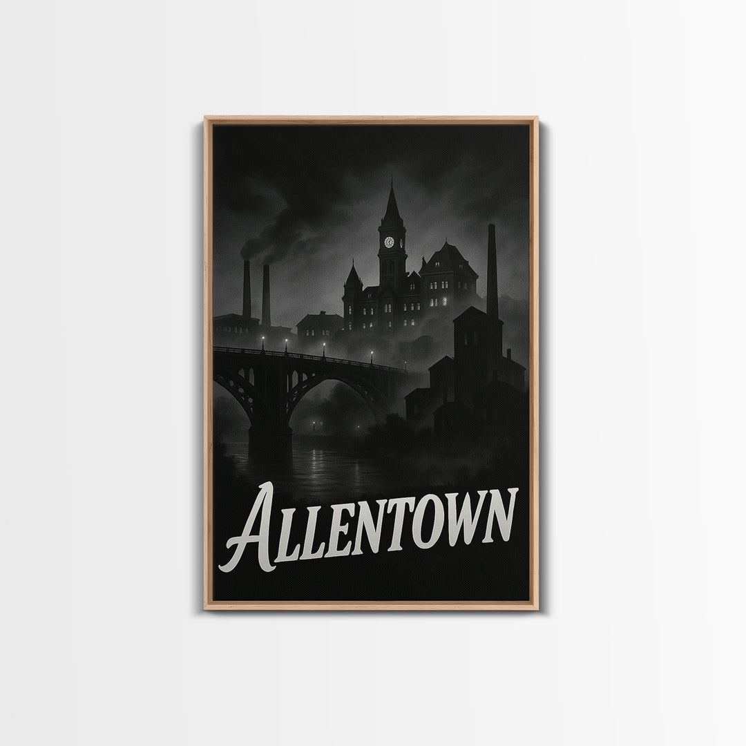 Allentown Pennsylvania Travel Poster, Canvas Print, Night Street Poster Art, Allentown City Art, City Travel Prints, Wall Art, Poster Art