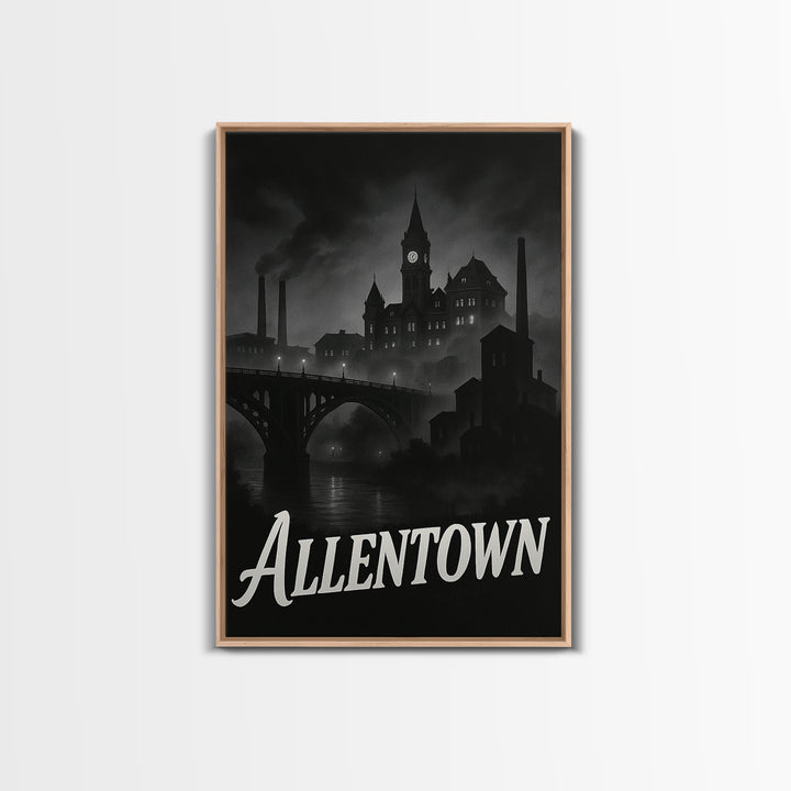 Allentown Pennsylvania Travel Poster, Canvas Print, Night Street Poster Art, Allentown City Art, City Travel Prints, Wall Art, Poster Art