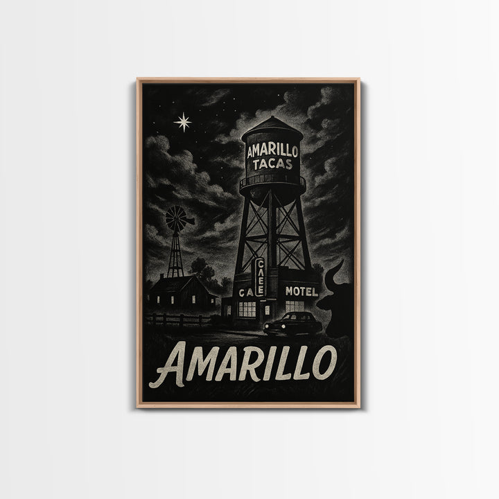 Amarillo Travel Poster, Framed Canvas Print, Vintage Noir Poster Art, Amarillo Travel Art, Vintage City Poster, Retro Travel Print