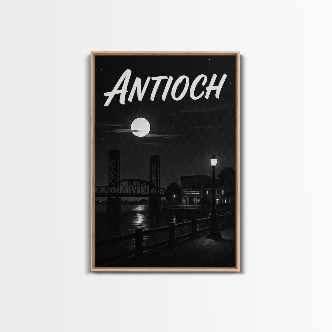 Antioch Travel Poster, Framed Canvas Print, Black And White Travel Art, Antioch Wall Art, Watercolor Downtown Skyline, Travel Wall Decor