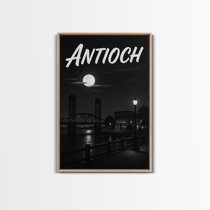 Antioch Travel Poster, Framed Canvas Print, Black And White Travel Art, Antioch Wall Art, Watercolor Downtown Skyline, Travel Wall Decor