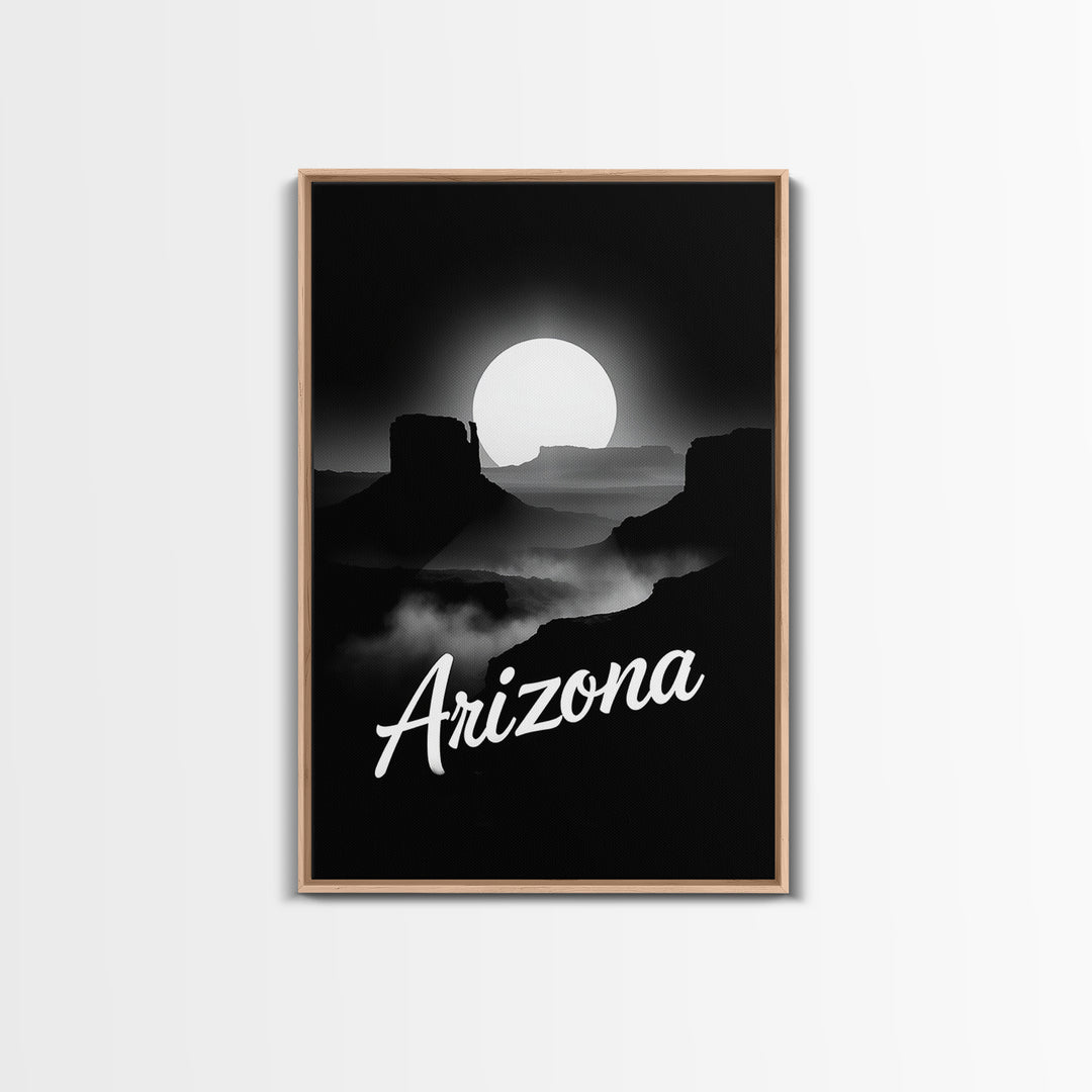 Arizona Travel Poster, Framed Canvas Print, Night Street Poster Art, Arizona City Art, Eclectic Wall Decor, Mid Century Wall Art